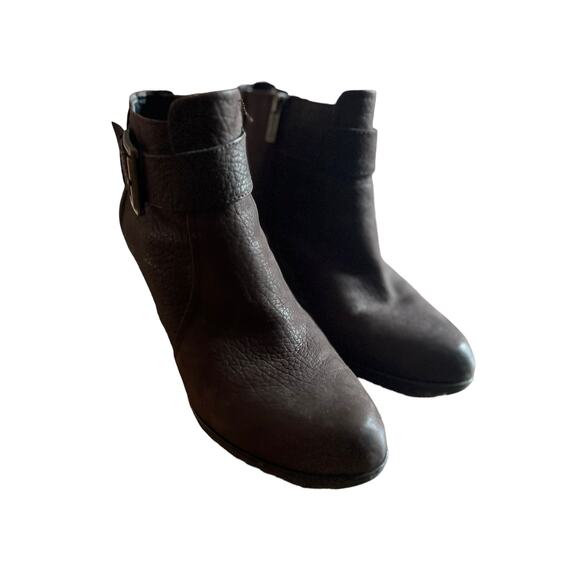 Kenneth Cole Reaction Brown Pebbled Leather Wedge Heel Ankle Boots Size 8.5 - Picture 2 of 8